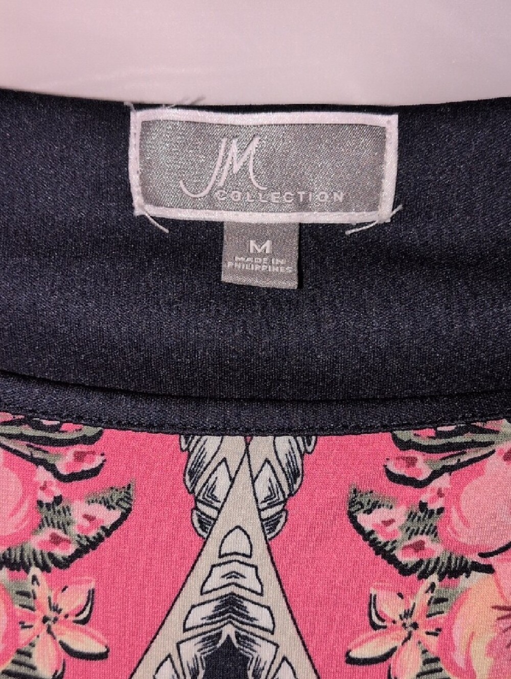 JM Collection Pink Floral Paisley Shift Dress with Black Trim Pullover style - Picture 4 of 6